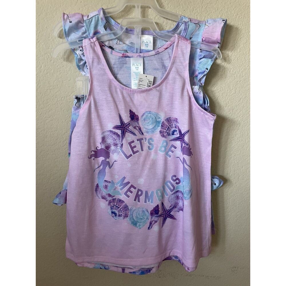 Mermaids Sea Shells Starfish Unicorns Sleeveless Top Shorts Pajama Set M 7/8